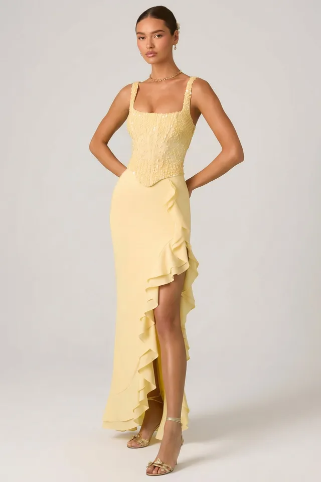 Oh Polly 13141 Robina robe corset jaune sequins