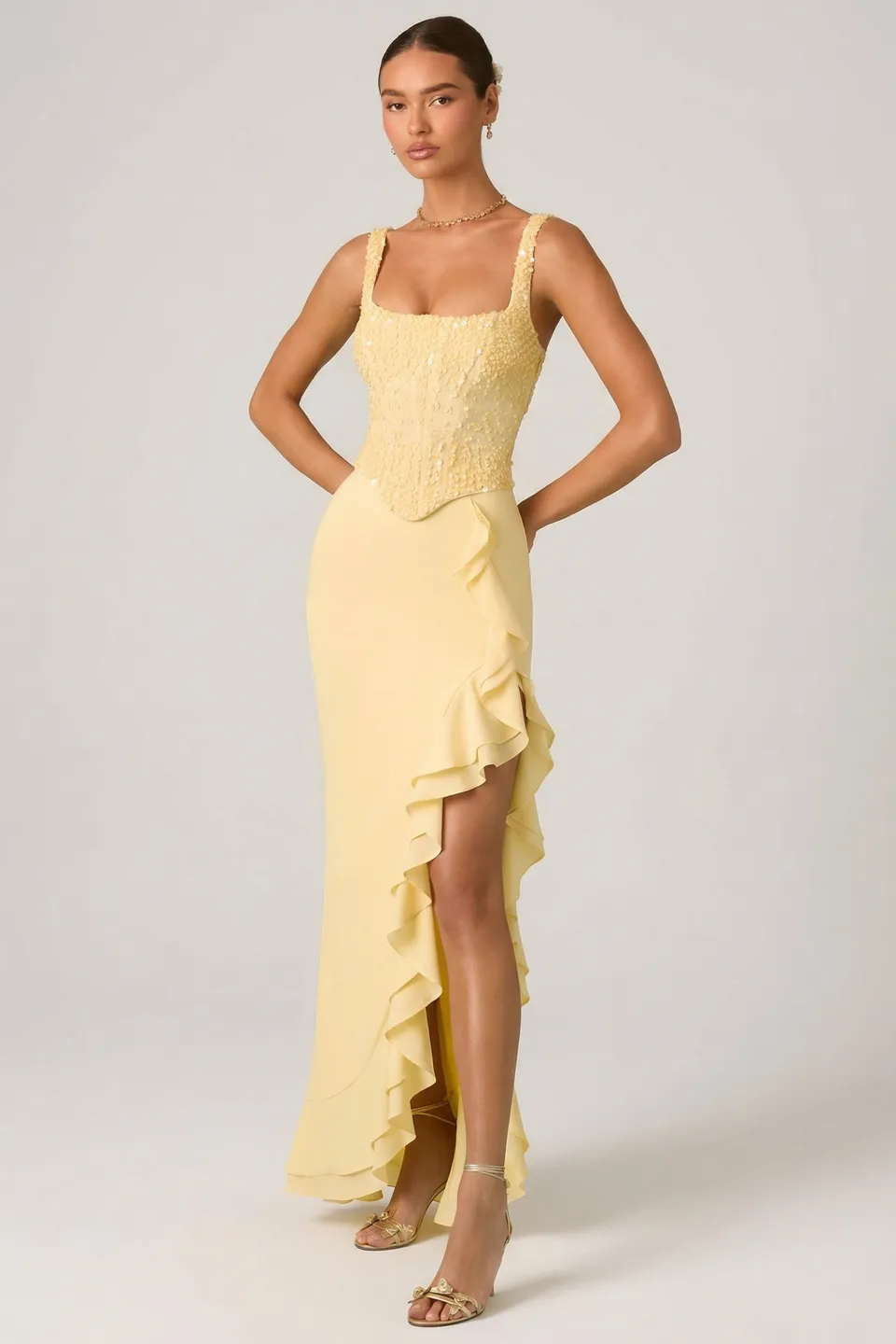 Oh Polly 13141 Robina robe corset jaune sequins