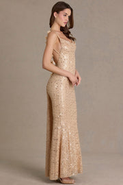 Oh Polly Embellished robe maxi dorée sequins dos ouvert