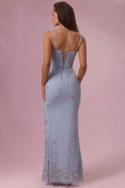 Oh Polly Primara robe maxi corset bleu ciel brodée