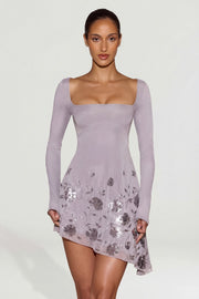 Oh Polly Lumiki robe soirée lilas asymétrique sequins