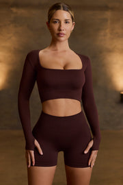 Oh Polly Super Sculpt BT2164 crop top chocolat manches longues