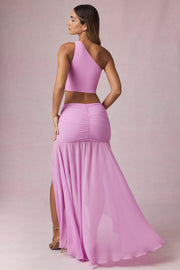 Oh Polly Romy jupe maxi rose orchidée fendue ruchée
