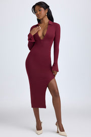 Oh Polly Yael robe midaxi bordeaux col V modal