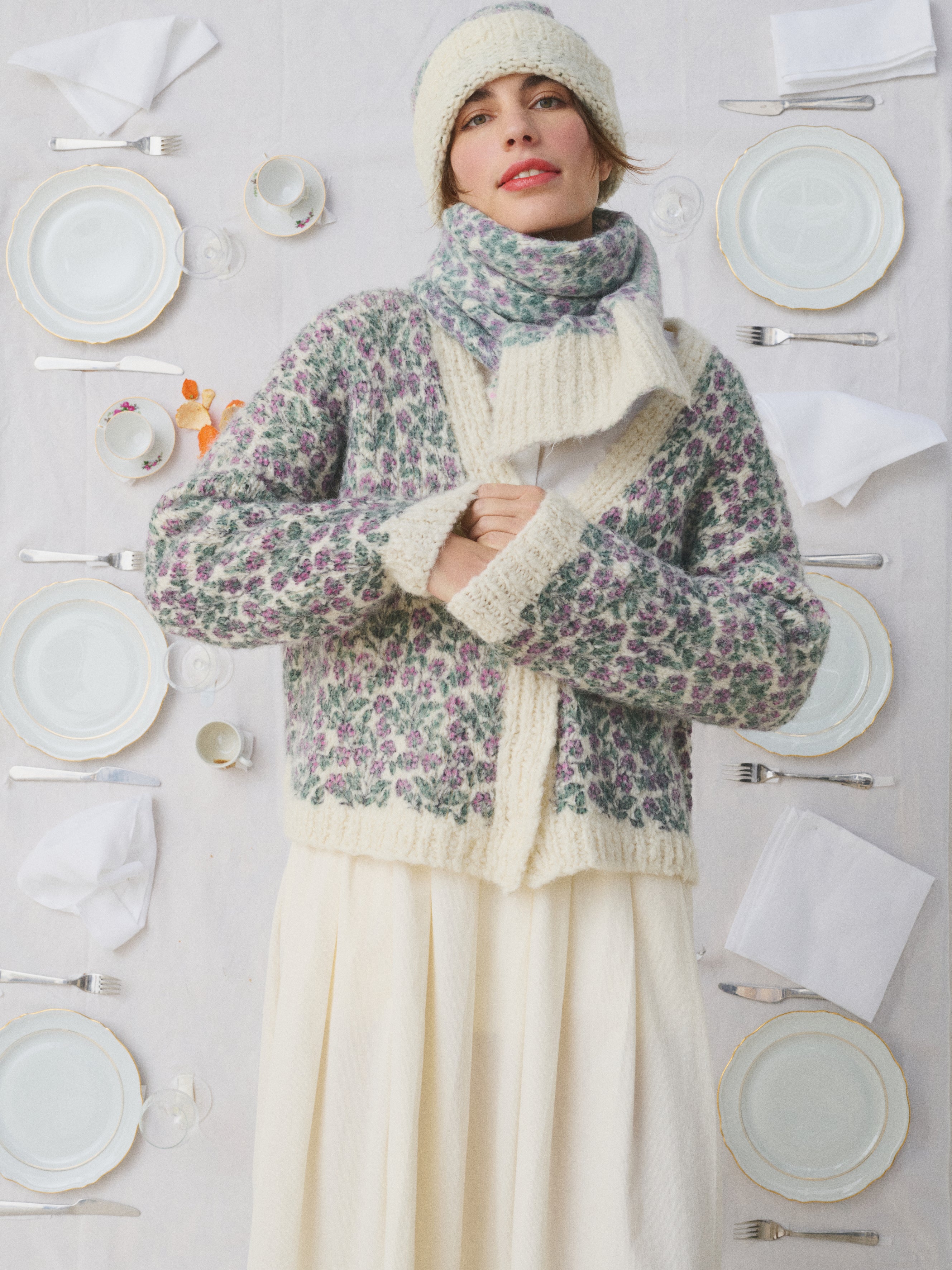 MII Mii à table Cardigan Ernst gilet femme S/M fleurs laine