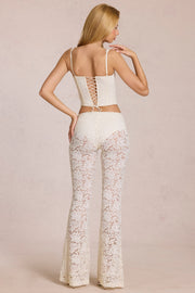 Oh Polly Calista pantalon dentelle flare perle mi-haute