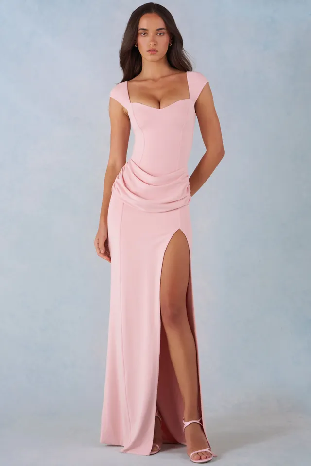 Oh Polly Elva Robe Maxi Rose Poudré Col Cœur Modal