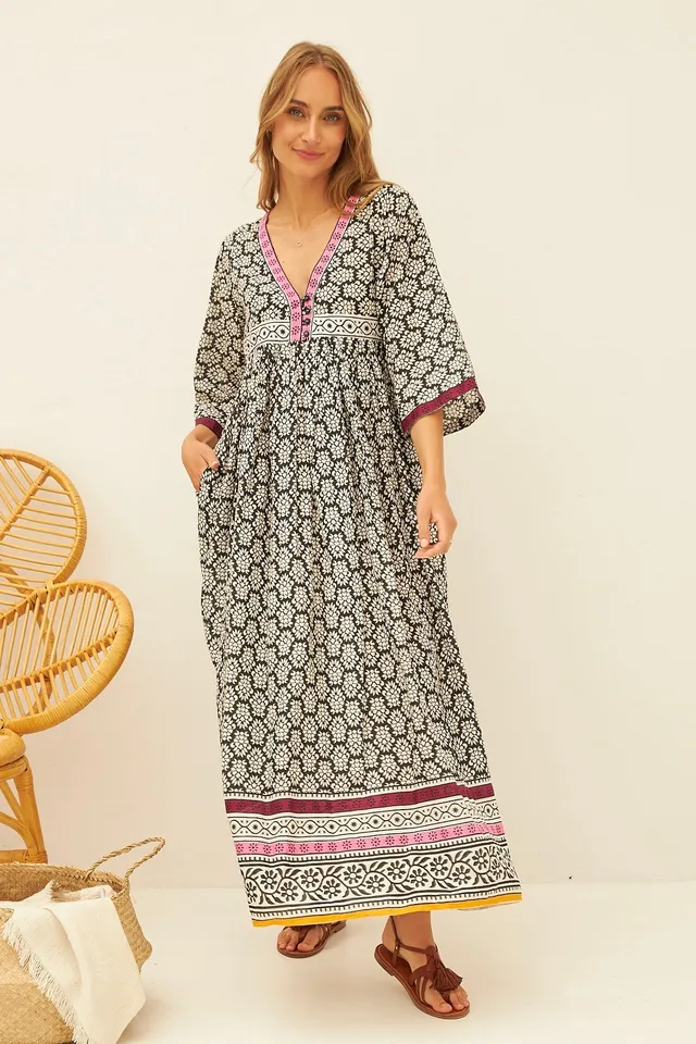 Chicosoleil Jamie robe longue noir Batik coton