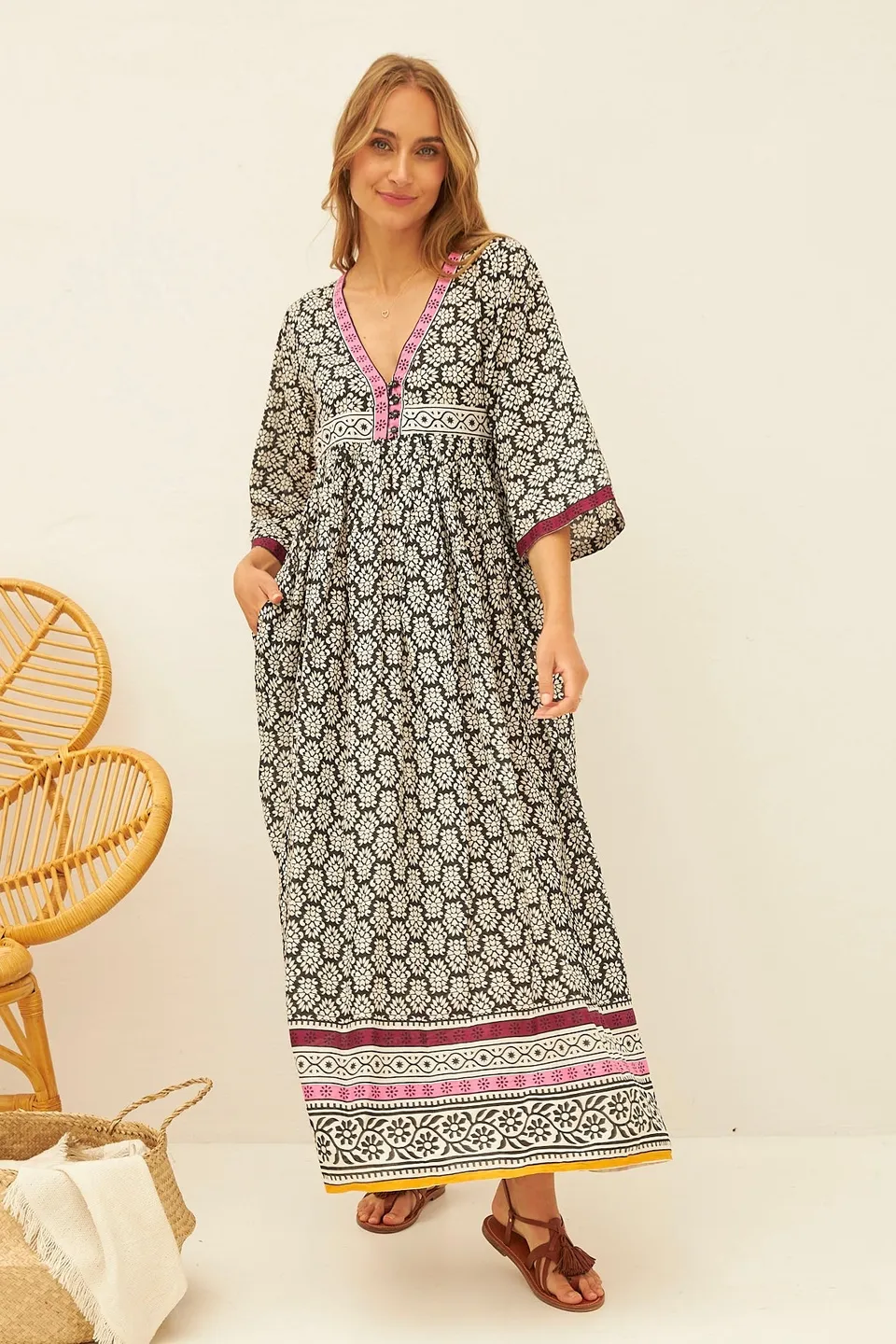 Chicosoleil Jamie robe longue noir Batik coton