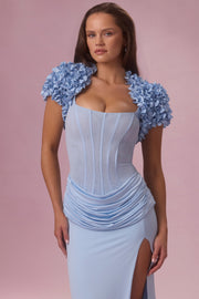 Oh Polly Soretta boléro court bleu ciel fleurs 3D