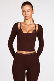 Oh Polly Base Layers Margaux 15823 top manches longues marron dentelle