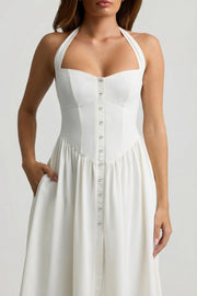 Oh Polly Orlena robe midi blanche boutonnée crêpe