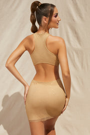 Oh Polly Indio Rhinestone Mini Robe Beige Ajourée