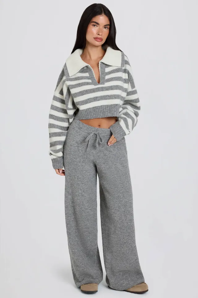 Oh Polly BT02530 jogging large maille grise taille mi-haute