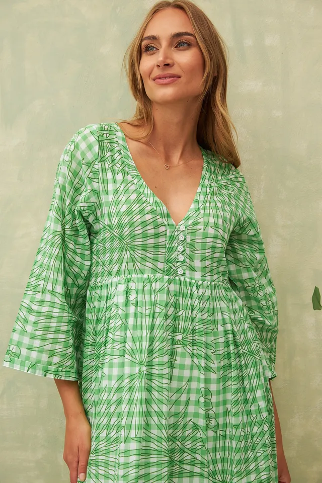 Chicosoleil Claudia robe longue vert Vichy Bohème