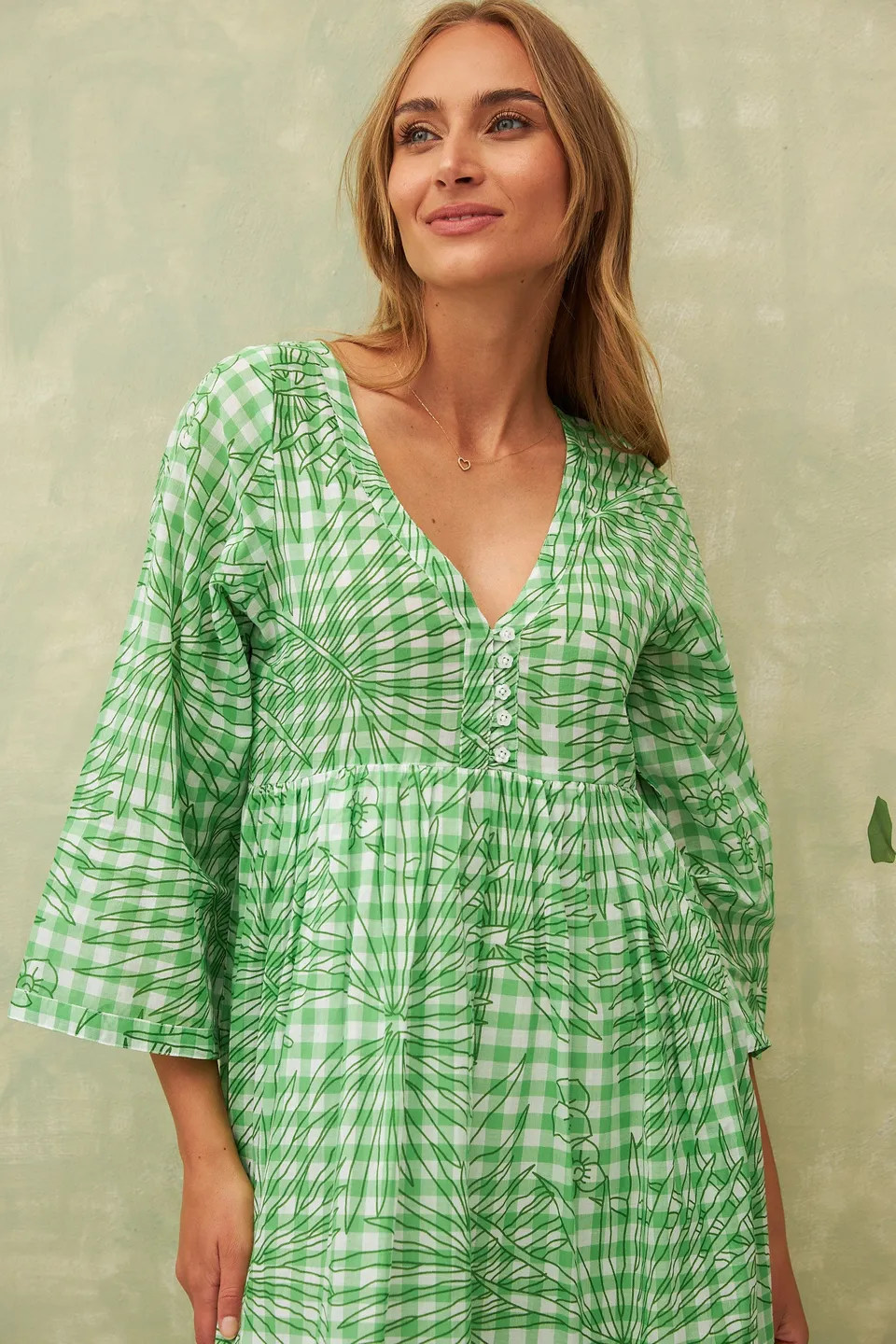 Chicosoleil Claudia robe longue vert Vichy Bohème
