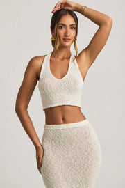 Oh Polly Tops crop top blanc licou bouclé Gianna 14470