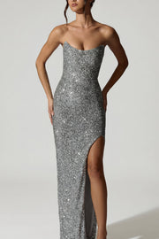 Oh Polly Embellished Kaleena robe corset argent sequins fente