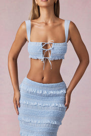 Oh Polly Tops Crop top noué 13326 bleu clair volants