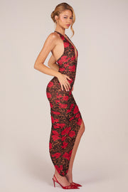 Oh Polly Robe Midaxi Licou Léopard Rose Fendue