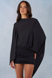 Oh Polly Cape mini robe jersey noire dos nu drapée
