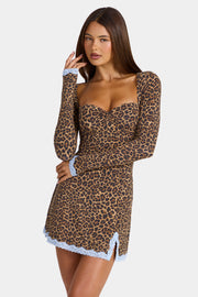 Oh Polly Luella Mini Robe Léopard Manches Longues Modal