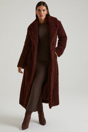 Oh Polly 7758 Manteau Femme Marron Long Fausse Fourrure