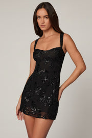 Oh Polly Adia 7424B robe noire mini sequins fleurs