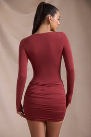 Oh Polly Eilise Robe mini manches longues rouge brique