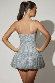 Oh Polly Embellished Callie robe mini argentée perles