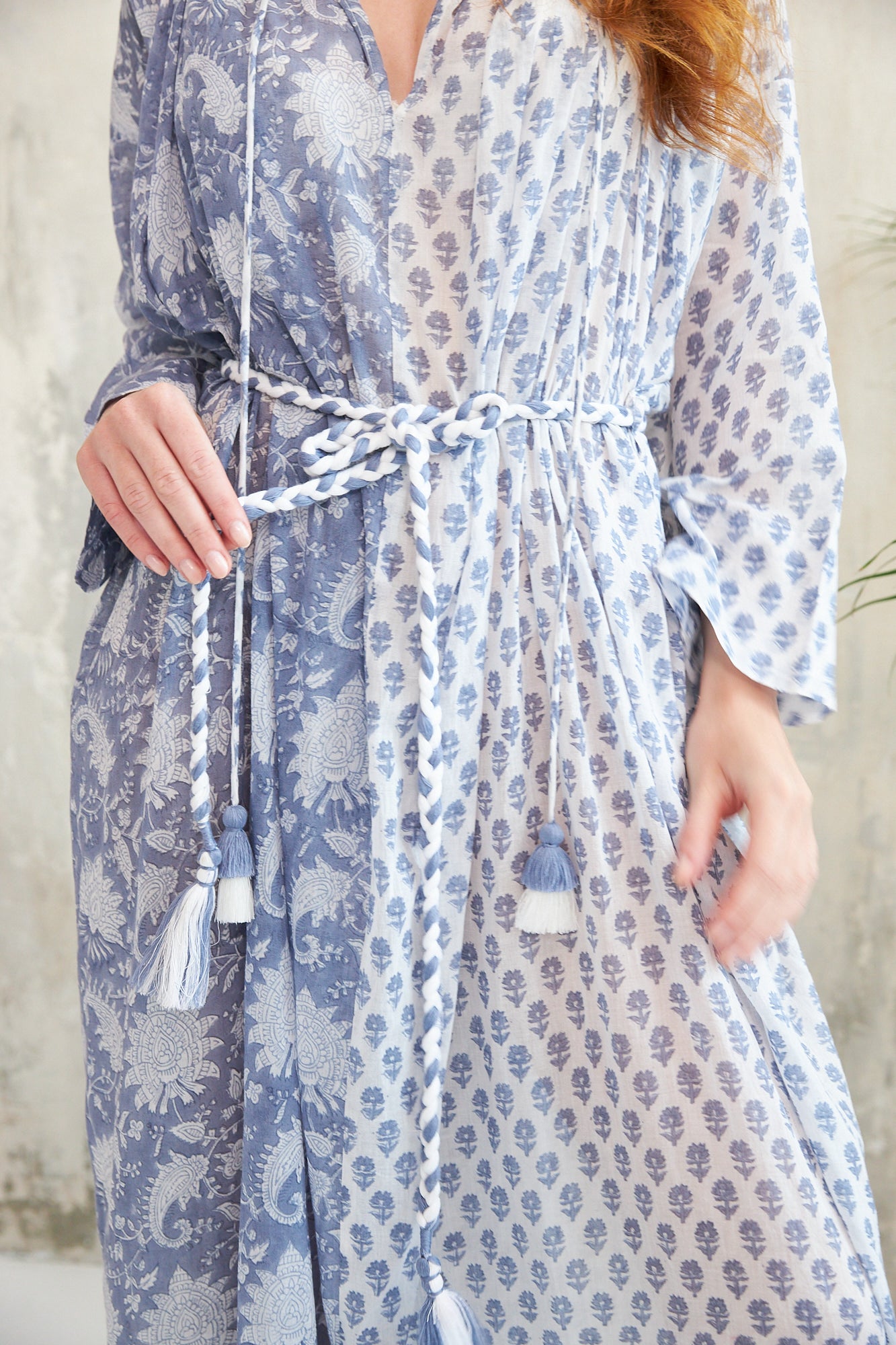 Chicosoleil Pallavi robe longue bleue fleurie voile coton