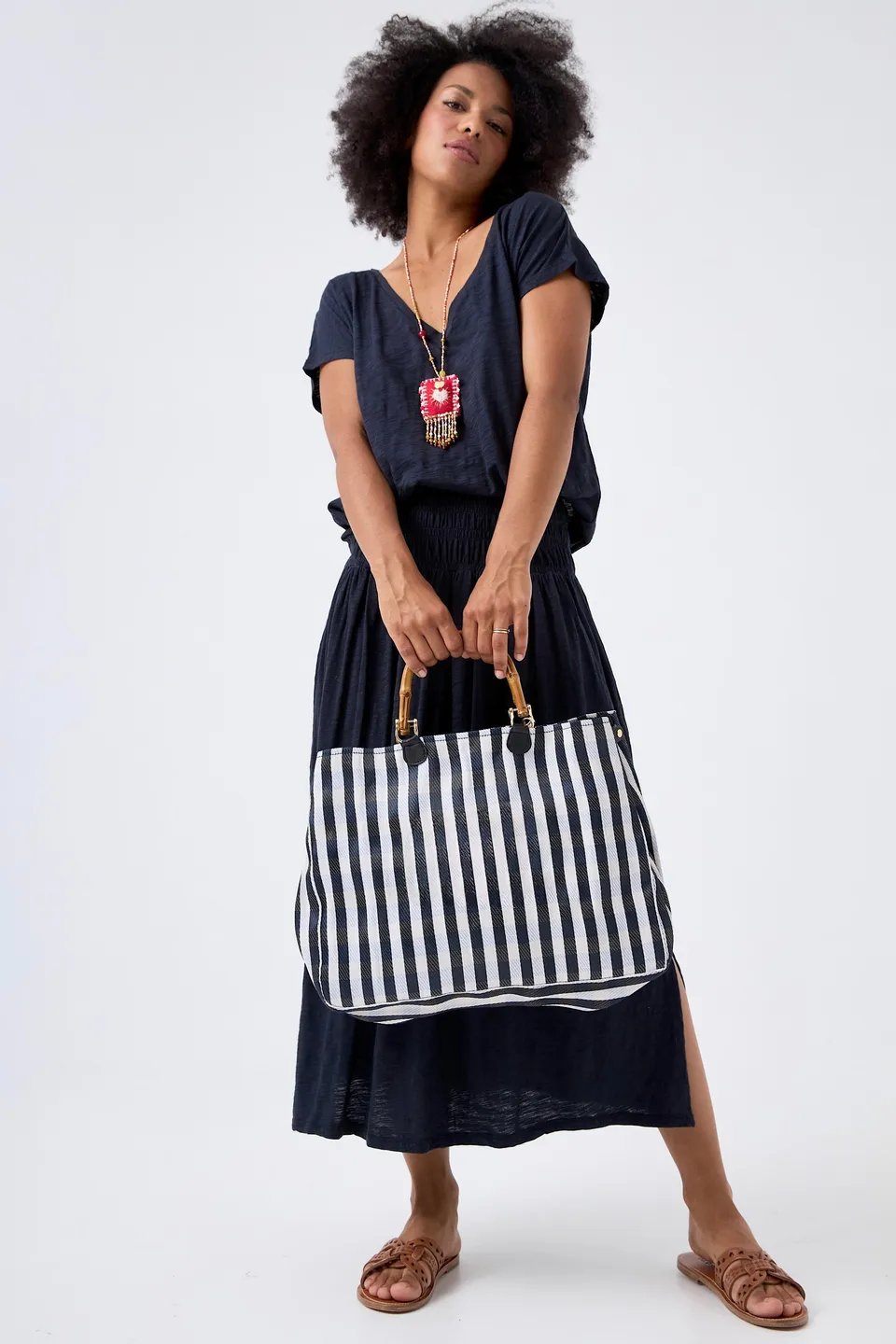 CHICOSOLEIL Holly sac cabas noir et blanc bambou