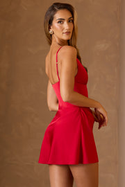 Oh Polly Yaiza mini robe rouge satin décolleté 82cm