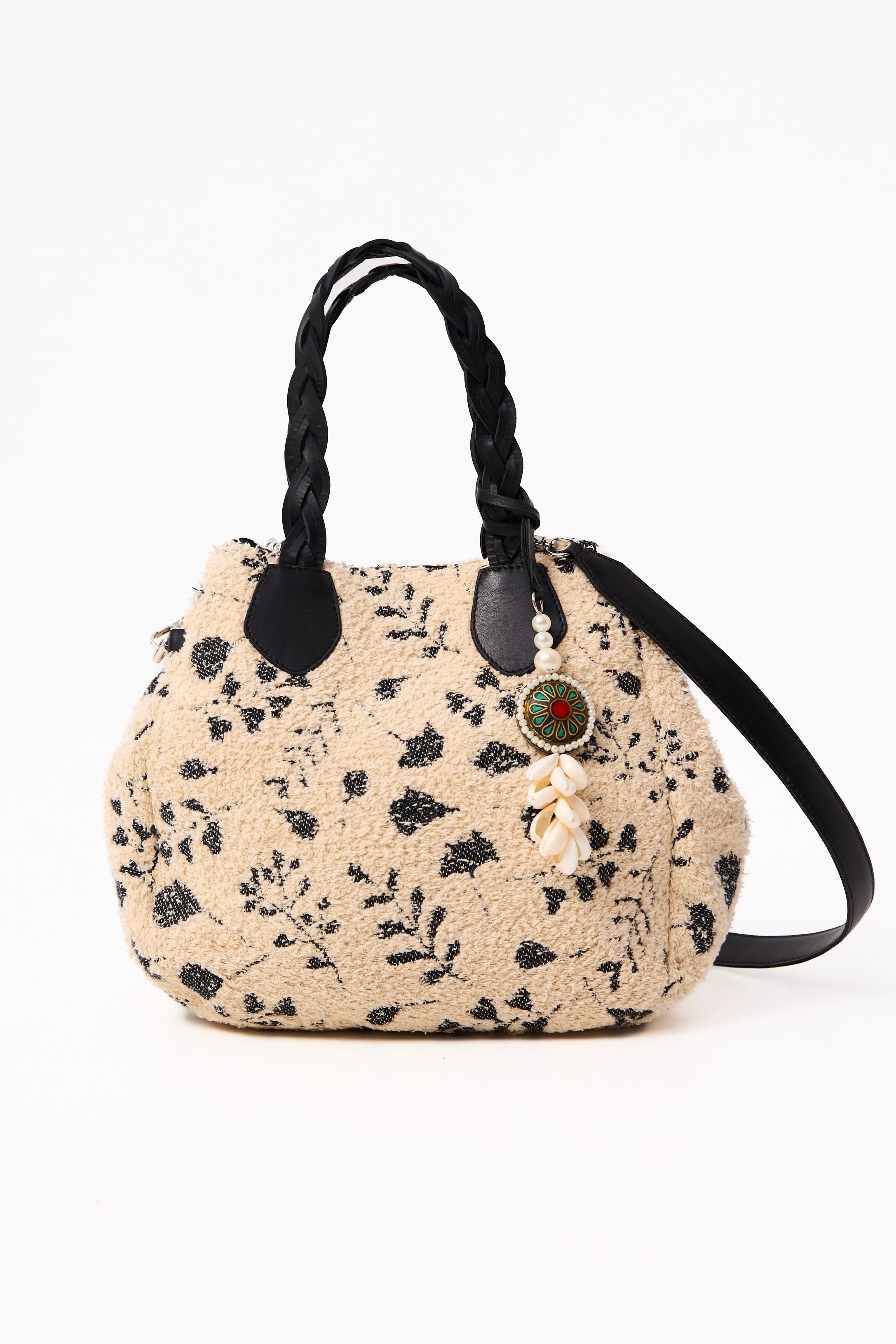 Chicosoleil Anahi sac besace crème fleurs cuir