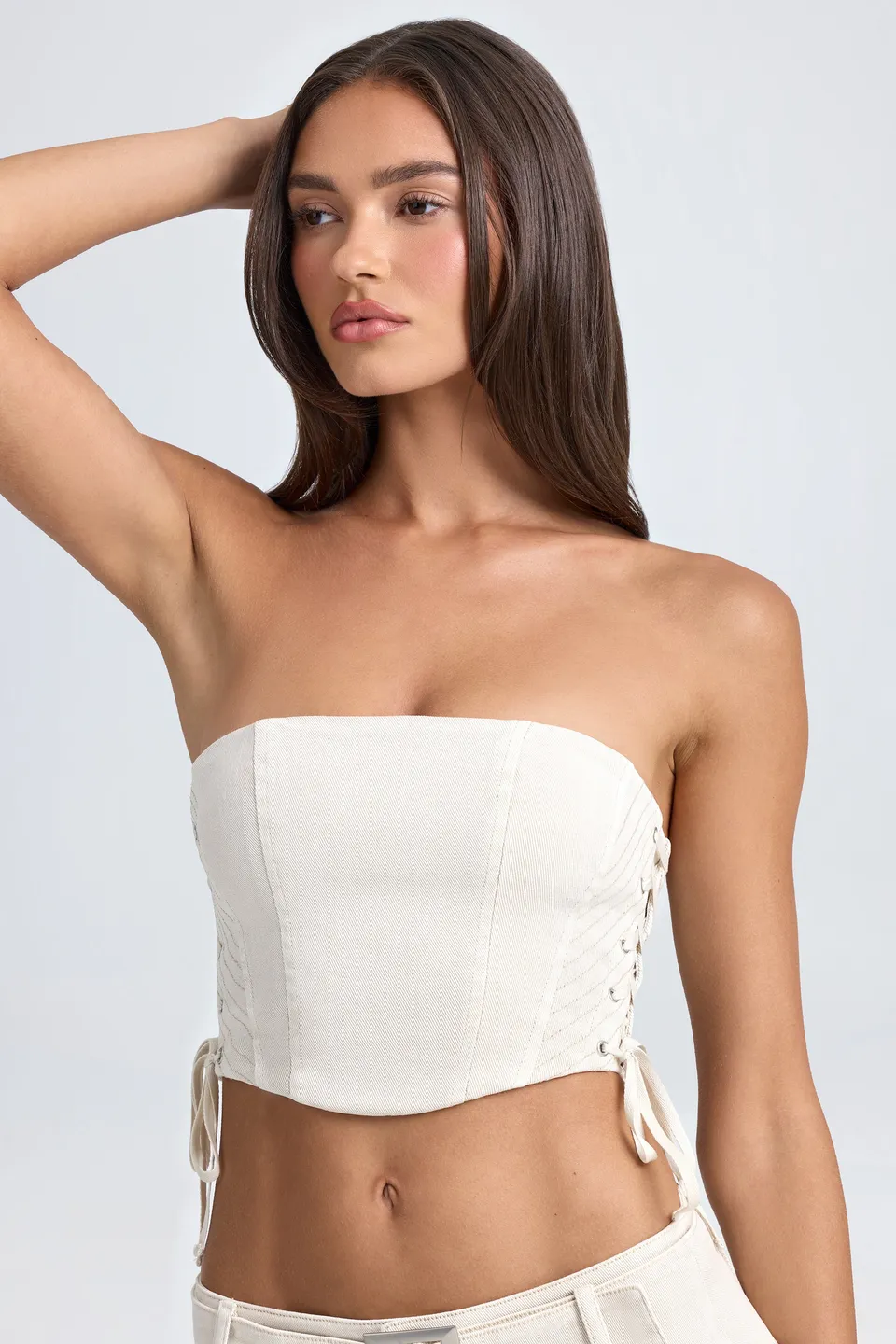 Oh Polly Dalani top corset bandeau écru à lacets