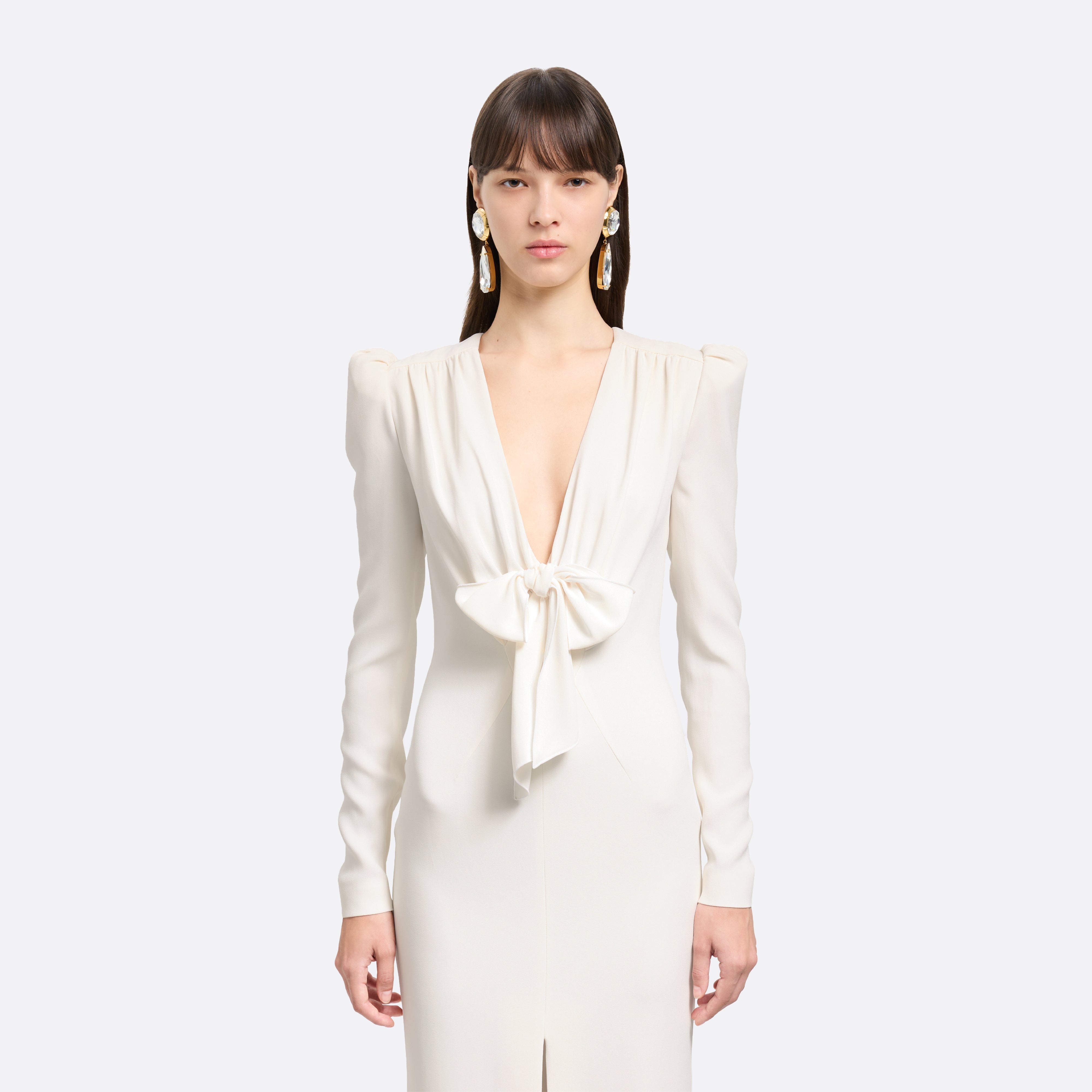 Alessandra Rich Cady Evening Dress Front Split robe blanche 36