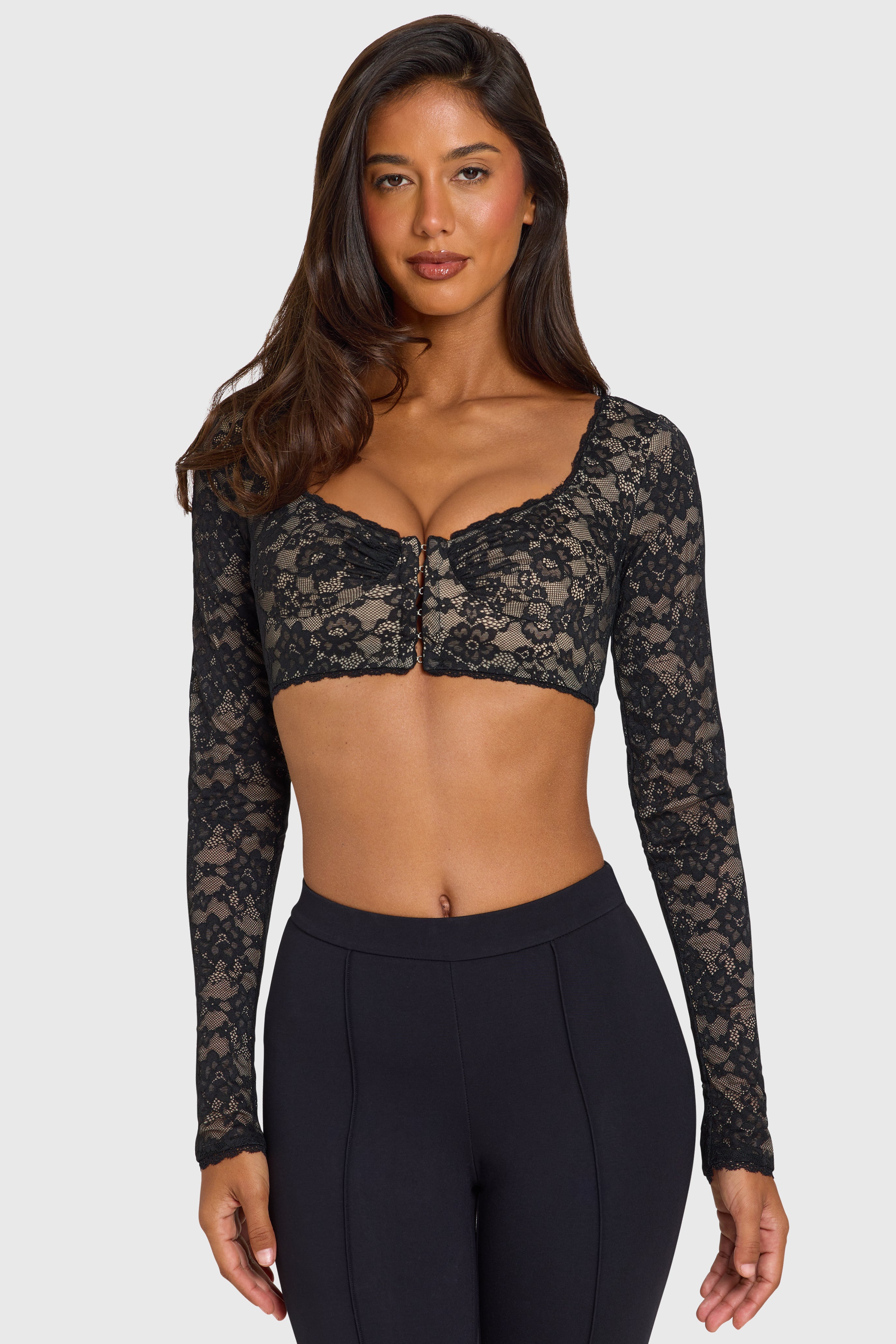 Oh Polly Tops Scout Crop Top Dentelle Noir Stretch
