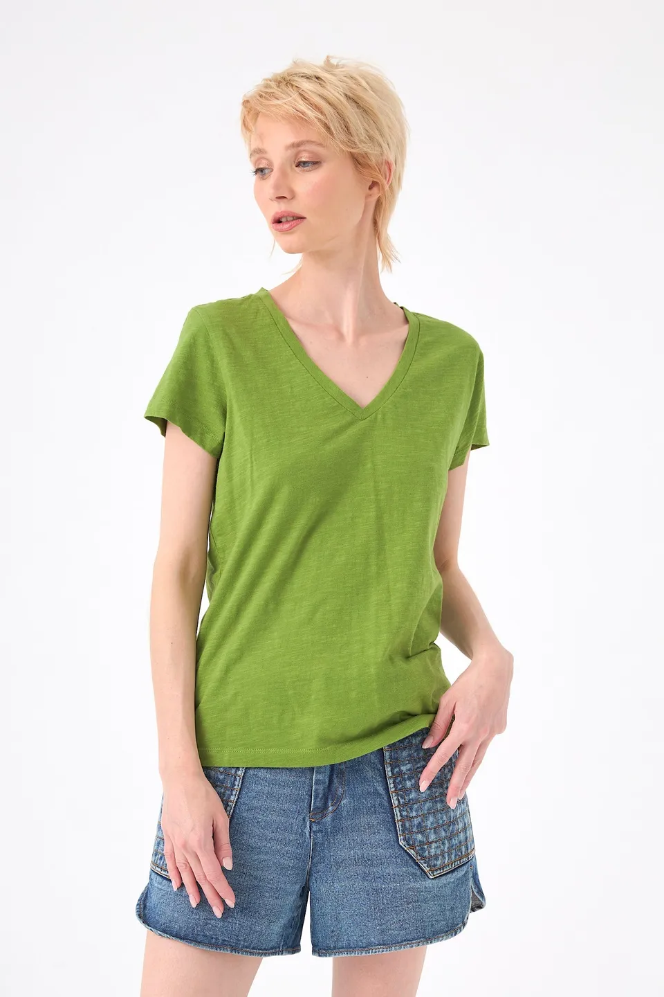 Chicosoleil Roxane tee-shirt col V vert péridot