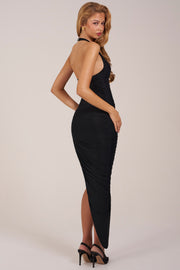 Oh Polly Robe Midaxi Licou Fendue Noire 150 cm