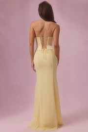Oh Polly Dresses robe satin corset jaune beurre