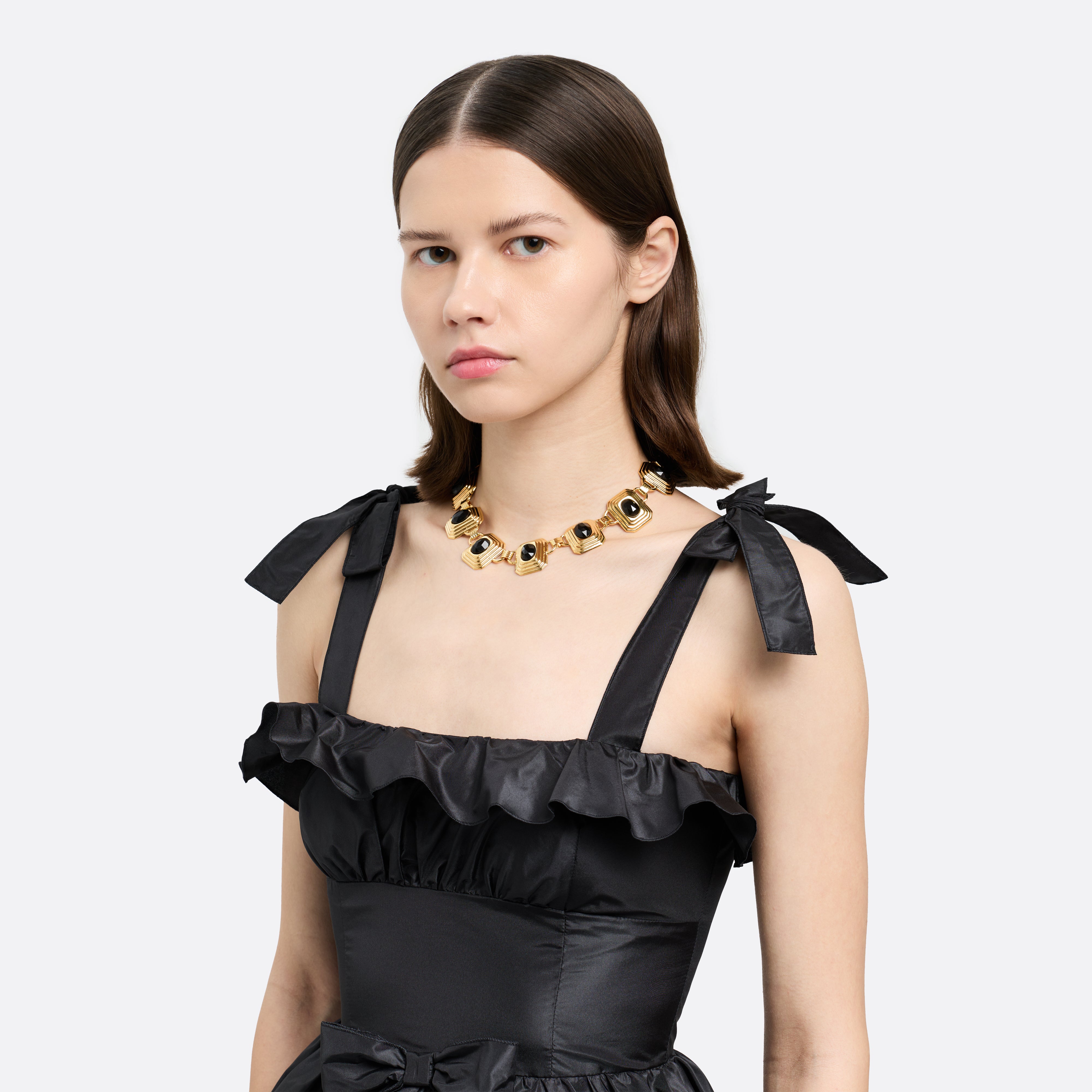 Alessandra Rich Collier métal noir-or cristaux taille unique