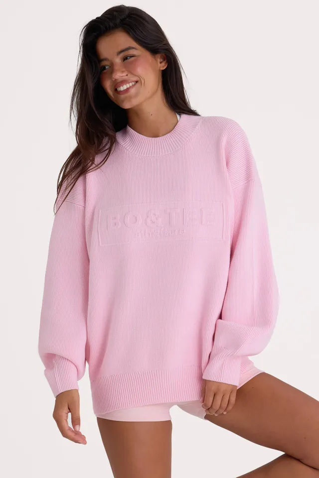 Oh Polly BT1986 pull oversize rose pâle coton côtelé