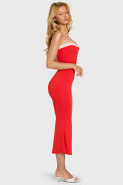Oh Polly Winslet Robe Bustier Cerise Dentelle Midaxi