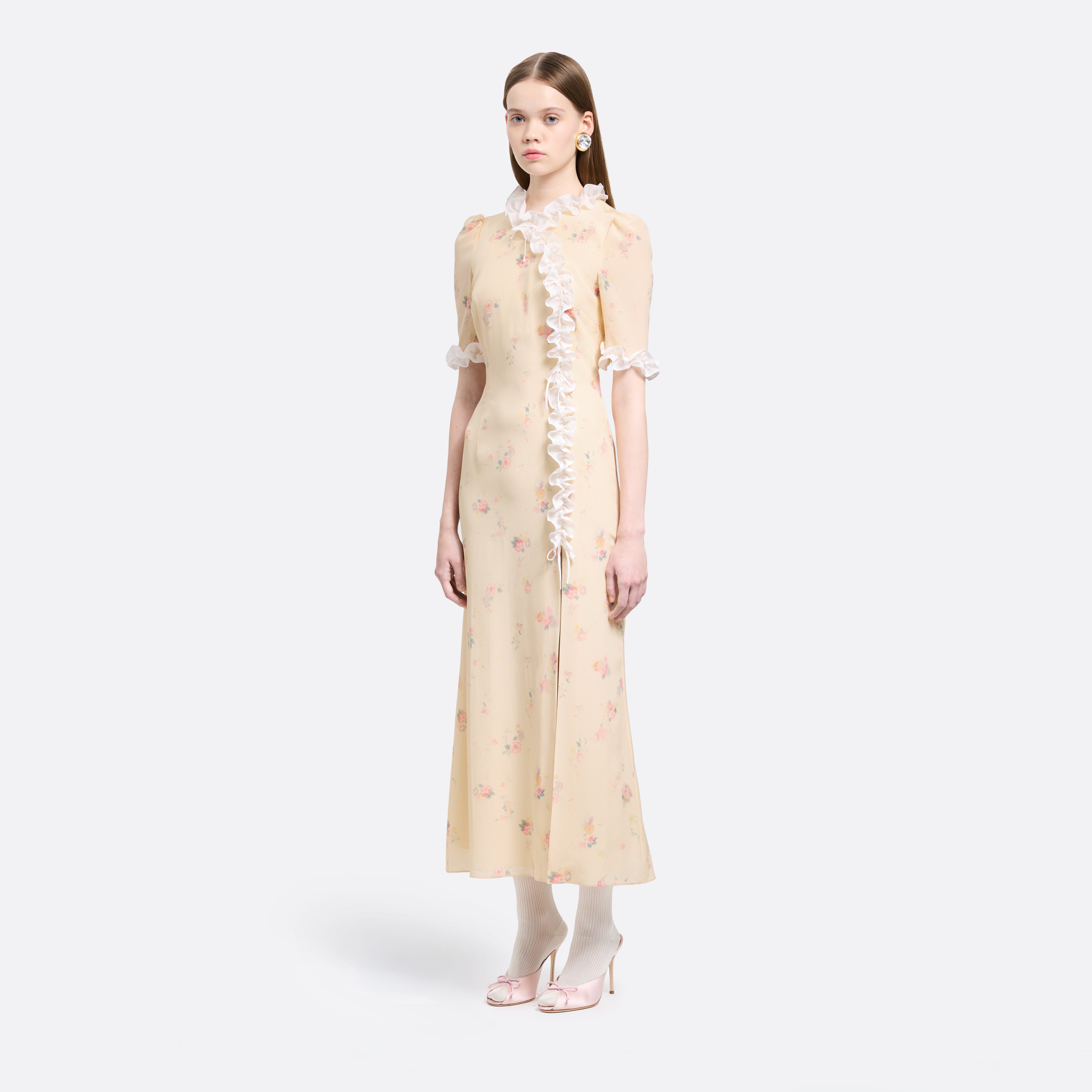 Alessandra Rich robe midi soie fleurs crème 36