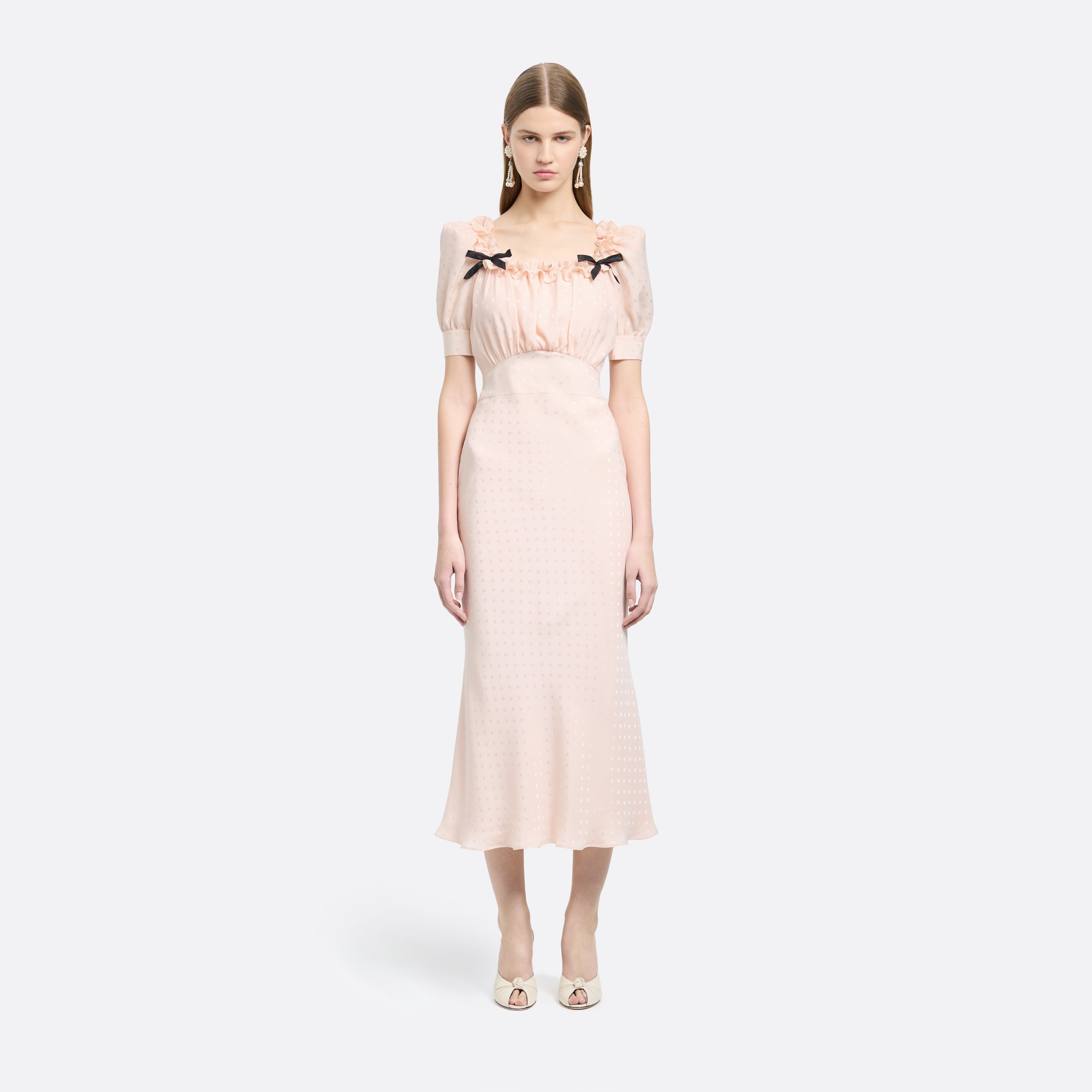 Alessandra Rich Silk Jacquard robe midi rose col carré