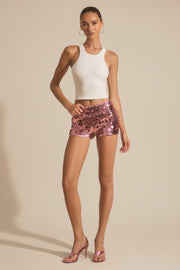 Oh Polly Embellished Mini Short Rose Sequins Fleurs 3D