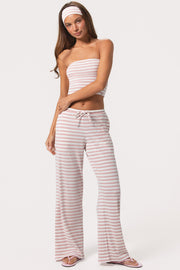 Oh Polly Ribbed Jersey Low-Rise Pantalon Rose Rayé Taille Basse