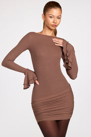 Oh Polly Helena robe mini marron manches longues