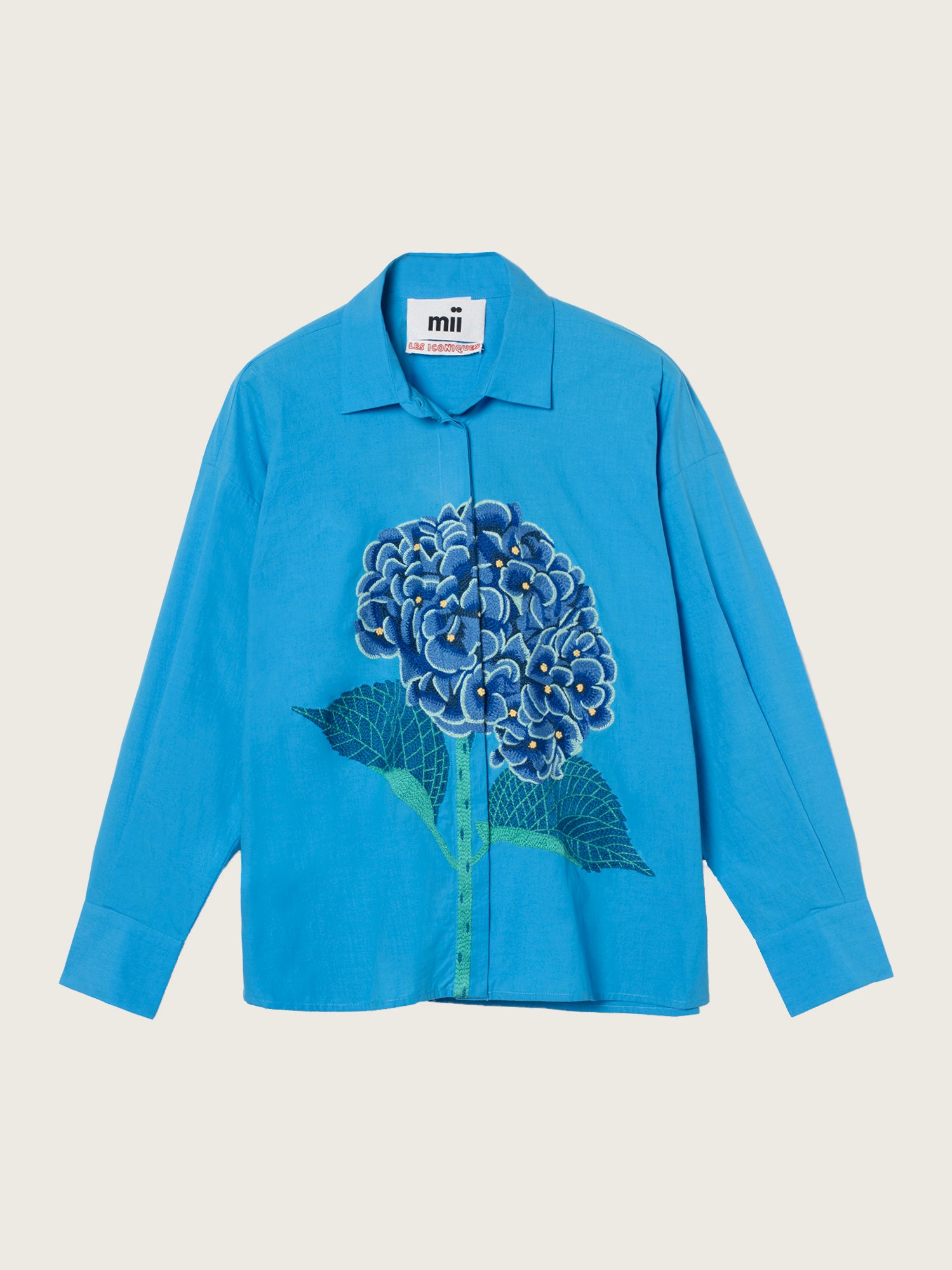 Mii Greta chemise brodée bleu turquoise