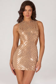 Oh Polly Embellished mini robe col montant dorée strass